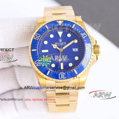 Super Clone Rolex Sea-Dweller Yellow Gold Blue Face 2836 Watch